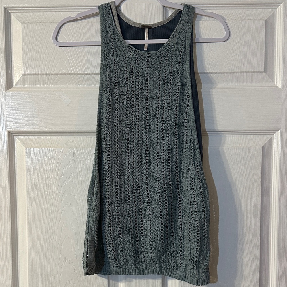 Free People sage and Blue Knit Top